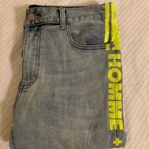 Light Blue Denim Jeans with Yellow Side Logo